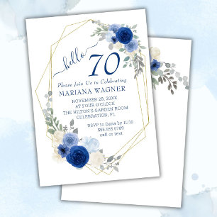 Invitation Girly Chic Navy Blue Floral 70e anniversaire