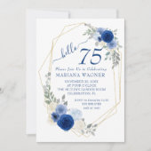 Invitation Girly Chic Navy Blue Floral 75e anniversaire (Devant)