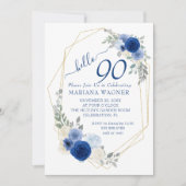 Invitation Girly Chic Navy Blue Floral 90e anniversaire (Devant)