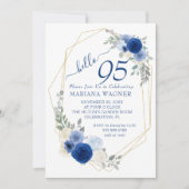 Invitation Girly Chic Navy Blue Floral 95e anniversaire (Devant)