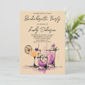 Invitation Girly Cocktails Illustration Bachelorette Party (Debout devant)