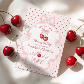Invitation Girly Coquette Cherry First 1st Birthday Party