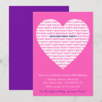Invitation girly d'anniversaire 58 ans Fille Cœur