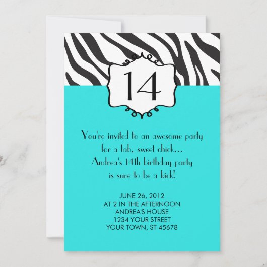 Invitation Girly d'anniversaire de zèbre (Devant)