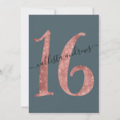 Invitation Girly Faux Rose Gold Dusty Blue Parties scintillan (Dos)