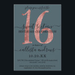 Invitation Girly Faux Rose Gold Dusty Blue Parties scintillan<br><div class="desc">Cette invitation élégante, simple, minimaliste et chic à la fête d'anniversaire de Sweet sixteen est parfaite pour votre jeune adolescente. Il dispose d'un glamour faux imprimé somptueux et luxueux rose or brillant numéro de séquence de parties scintillant, "16" sur le dessus d'un arrière - plan bleu croustillant girly avec des...</div>
