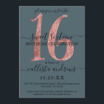 Invitation Girly Faux Rose Gold Dusty Blue Parties scintillan<br><div class="desc">Cette invitation élégante, simple, minimaliste et chic à la fête d'anniversaire de Sweet sixteen est parfaite pour votre jeune adolescente. Il dispose d'un glamour faux imprimé somptueux et luxueux rose or brillant numéro de séquence de parties scintillant, "16" sur le dessus d'un arrière - plan bleu croustillant girly avec des...</div>