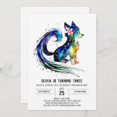 Invitation Girly Forest Wolf Digital Girl Anniversaire (Devant / Derrière)