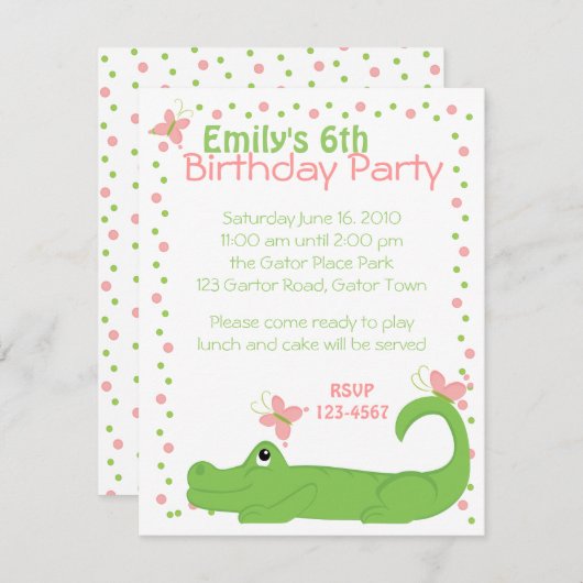 Invitation Girly Gator (Devant / Derrière)