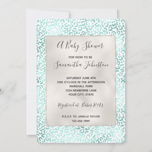 Invitation Girly Glam Mint Empreinte de léopard (Devant)