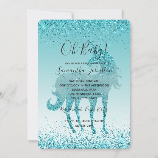 Invitation Girly Glitz Aqua Turquoise Parties scintillant Uni (Devant)