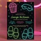 INVITATION GIRLY GLOW SLEEPOVER NEON PAJAMA PARTY
