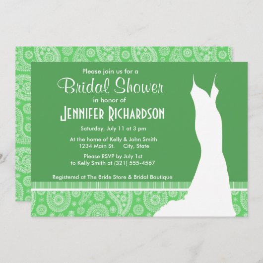 Invitation Girly Green Paisley (Devant / Derrière)