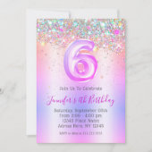 Invitation Girly Holographic Parties scintillant 6e Anniversa (Devant)