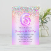 Invitation Girly Holographic Parties scintillant 6e Anniversa (Debout devant)