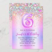 Invitation Girly Holographic Parties scintillant 6e Anniversa (Devant / Derrière)