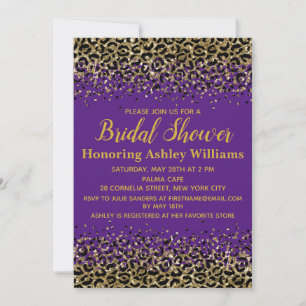 Invitation Girly Leopard Purple Gold Customisée Fête des mari