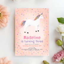 Girly Magical Cute Pink Unicorn Kids Birthday