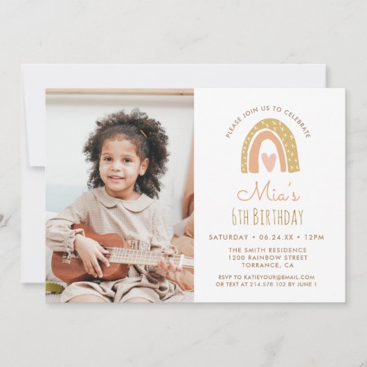 Invitation Girly Pastel Arc en Ciel 6e anniversaire Invitatio (Devant)