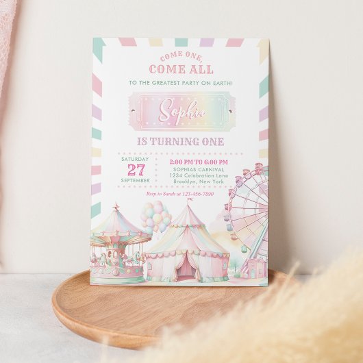 Invitation Girly Pastel Carnival Anniversaire de enfant de ci