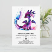Invitation Girly Pastel Dragon Digital Girl Birthday (Debout devant)