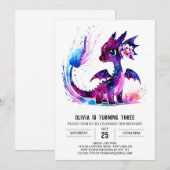 Invitation Girly Pastel Dragon Digital Girl Birthday (Devant / Derrière)