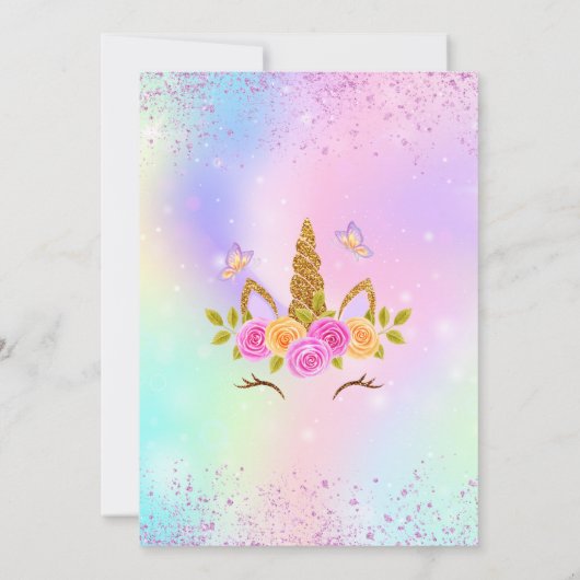 Invitation Girly Pastel Unicorn Magique Anniversaire (Dos)