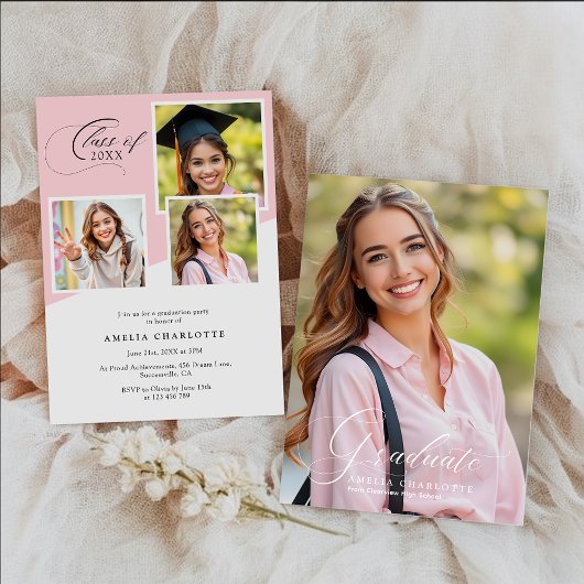 Invitation Girly Photo Collage Modern Graduation Party