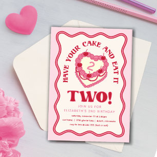Invitation Girly Pink Ayez votre gâteau et Mangez-le Deux Ann