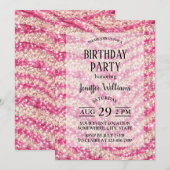 Invitation Girly Pink Blush Glitter Zebra Pattern             (Devant / Derrière)