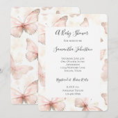 Invitation Girly Pink Butterflies Baby Shower (Devant / Derrière)