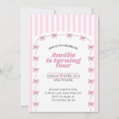 Invitation Girly Pink Coquette Bow Fourth Birthday Party (Devant)