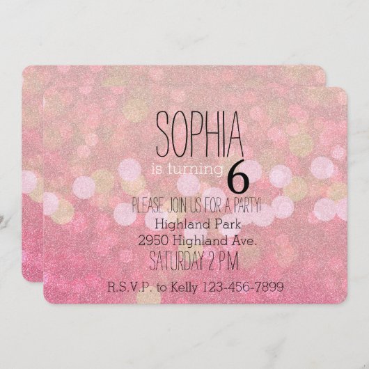 Invitation Girly Pink Glittery (Devant / Derrière)