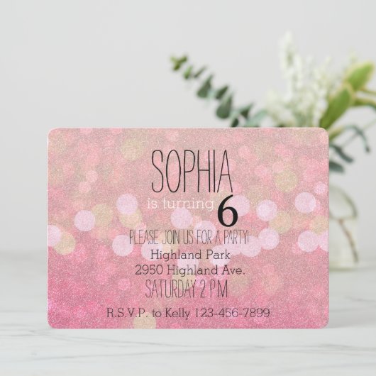 Invitation Girly Pink Glittery (Debout devant)