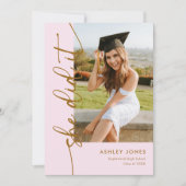 Invitation Girly Pink & Gold Elle L'A Fait Diplôme Photo (Devant)