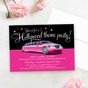 Invitation Girly Pink Limo Hollywood Theme Party