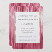 Invitation Girly Pink Tinsel Stripes 21e anniversaire (Devant / Derrière)