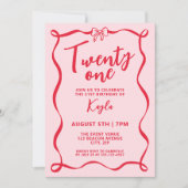 Invitation Girly Red Bow Coquette Twenty One 21st Birthday (Devant)