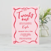 Invitation Girly Red Bow Coquette Twenty One 21st Birthday (Debout devant)