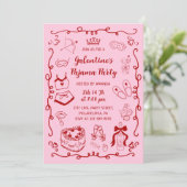 Invitation Girly Red Pink Hand Drawn Galentine's Pajama Party (Debout devant)