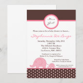 invitation Girly rose de baby shower d'éléphant de (Devant / Derrière)