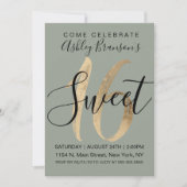 Invitation Girly Sage Green Faux Gold Foil Sweet 16 (Devant)