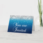 Invitation Girly Silver Parties scintillant Blue Gradient Vou (Devant)