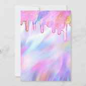 Invitation Girly Unicorn Holographic Parties scintillant Drip (Dos)
