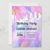 Invitation Girly Unicorn Holographic Parties scintillant Drit (Devant)