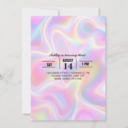 Invitation Girly Vibrant Pastel Holographic Swirl Design      (Devant)