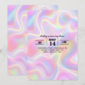 Invitation Girly Vibrant Pastel Holographic Swirl Design      (Devant / Derrière)
