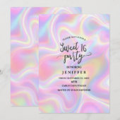 Invitation Girly Vibrant Pastel Holographic Swirl Design      (Devant / Derrière)
