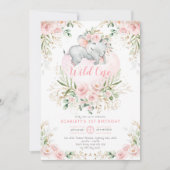 Invitation Girly Wild One Elephant Blush Floral 1er Anniversa (Devant)