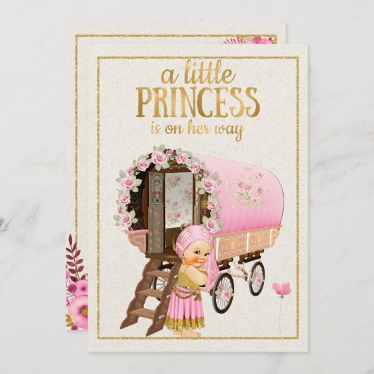 Invitation gitane de baby shower avec le bébé (Devant / Derrière)